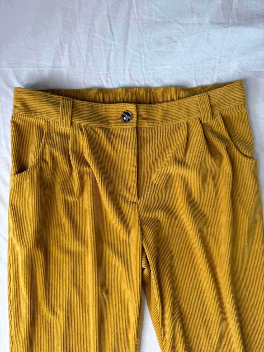 Halara Mustard Yellow Corduroy Wide Leg Pants XL Mid Rise Pleated Stretch Casual - Picture 5 of 12